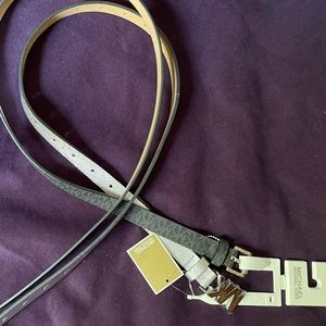 Michael Kor’s 2 for 1 Belt Set Silver & Black